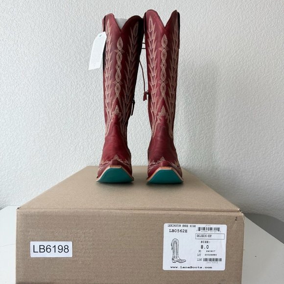 Lane LEXINGTON Knee High Womens Cowboy Boots Size 8 Red Leather Western Cowgirl - Picture 11 of 12